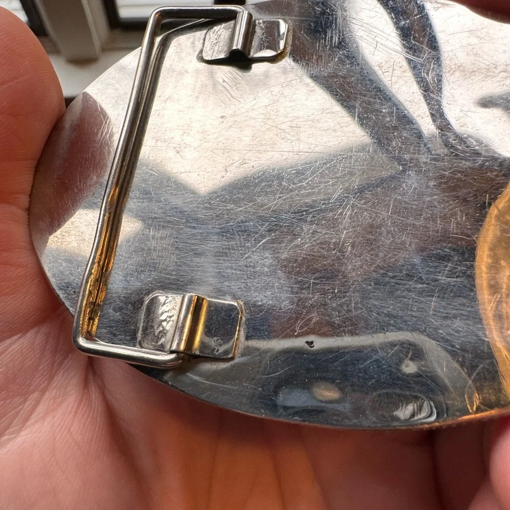 Vintage Elk Engraved Belt Buckle | Mother of Pearl Shell | Western Lodge - Picture 7 of 9